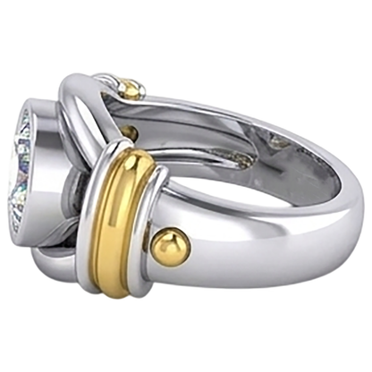 Two Tone Diamond Solitaire Mens Ring Bezel Set 2 Carats