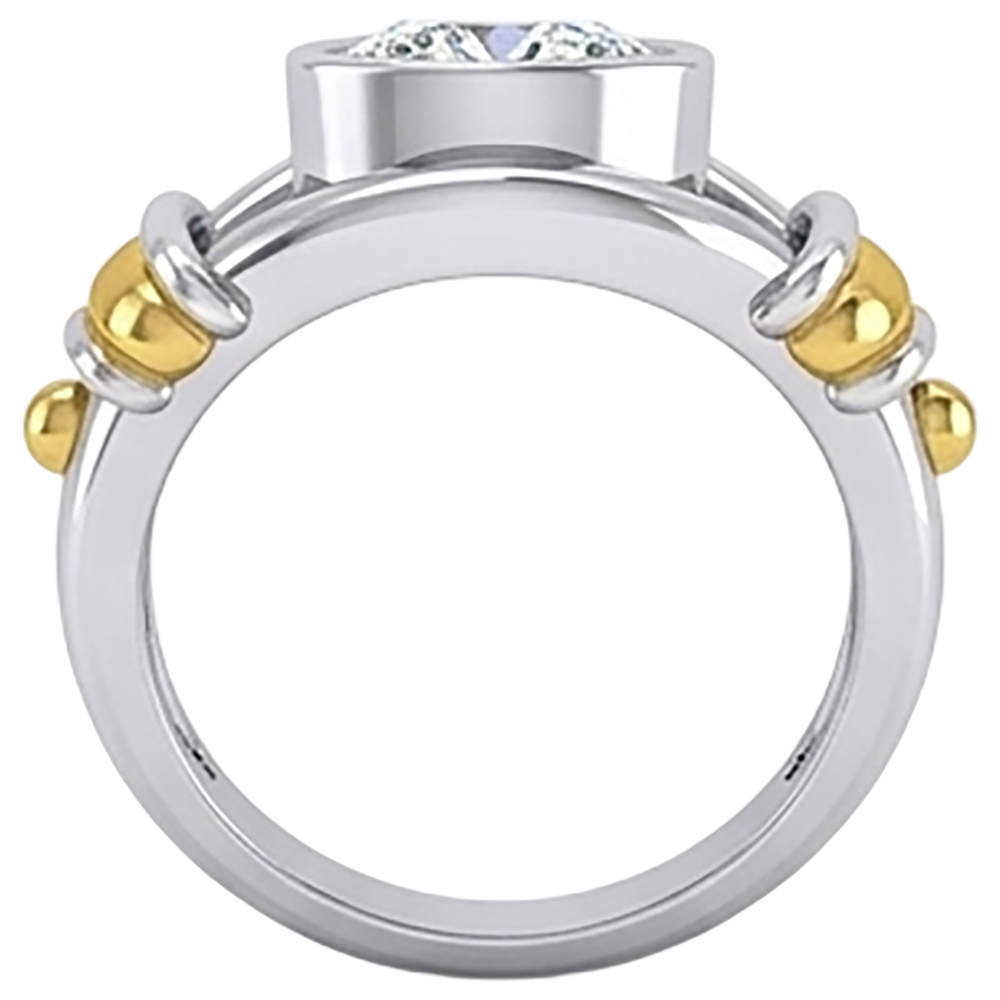 Two Tone Diamond Solitaire Mens Ring Bezel Set 2 Carats
