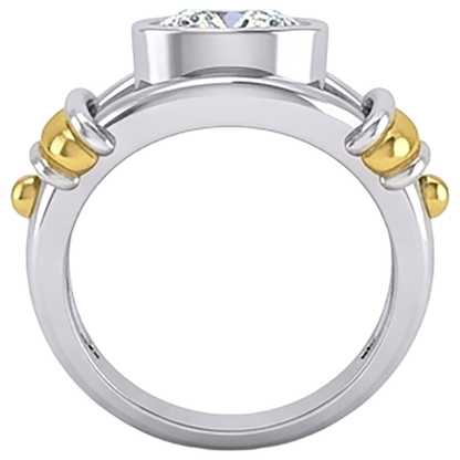 Two Tone Diamond Solitaire Mens Ring Bezel Set 2 Carats