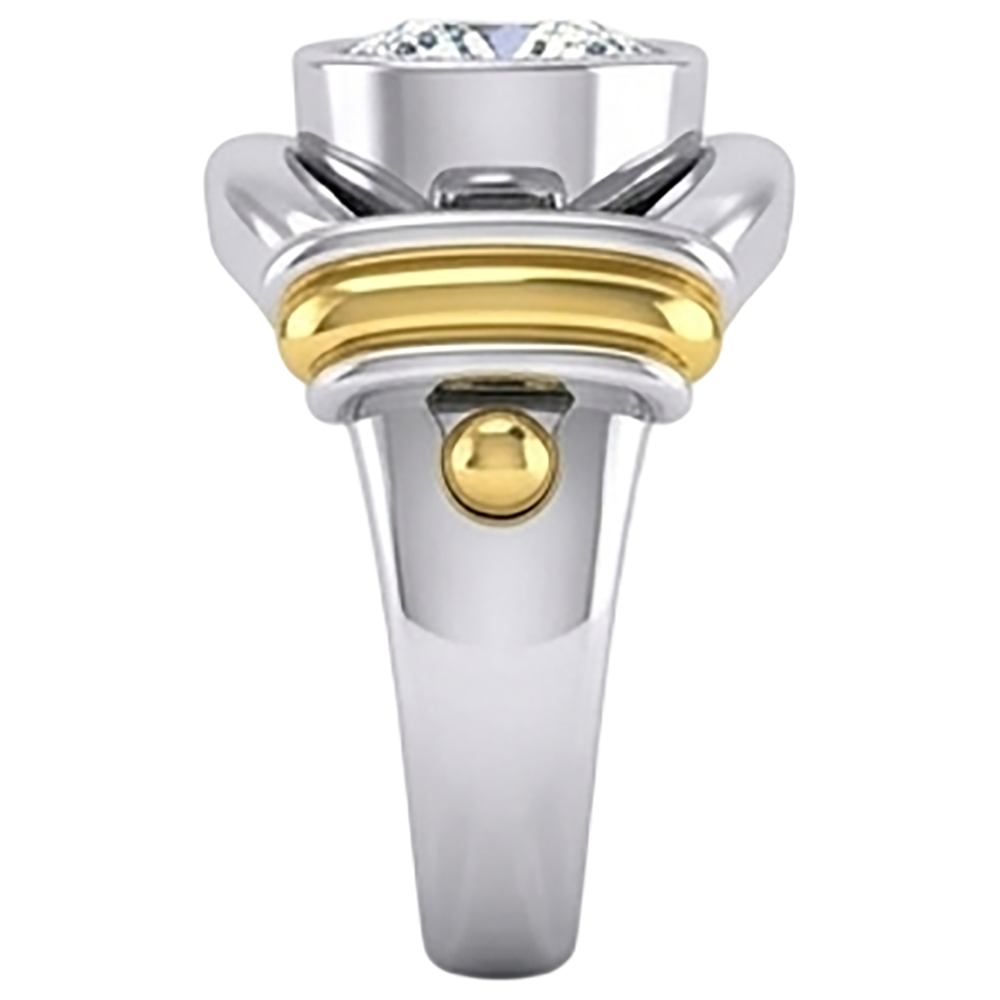 Two Tone Diamond Solitaire Mens Ring Bezel Set 2 Carats