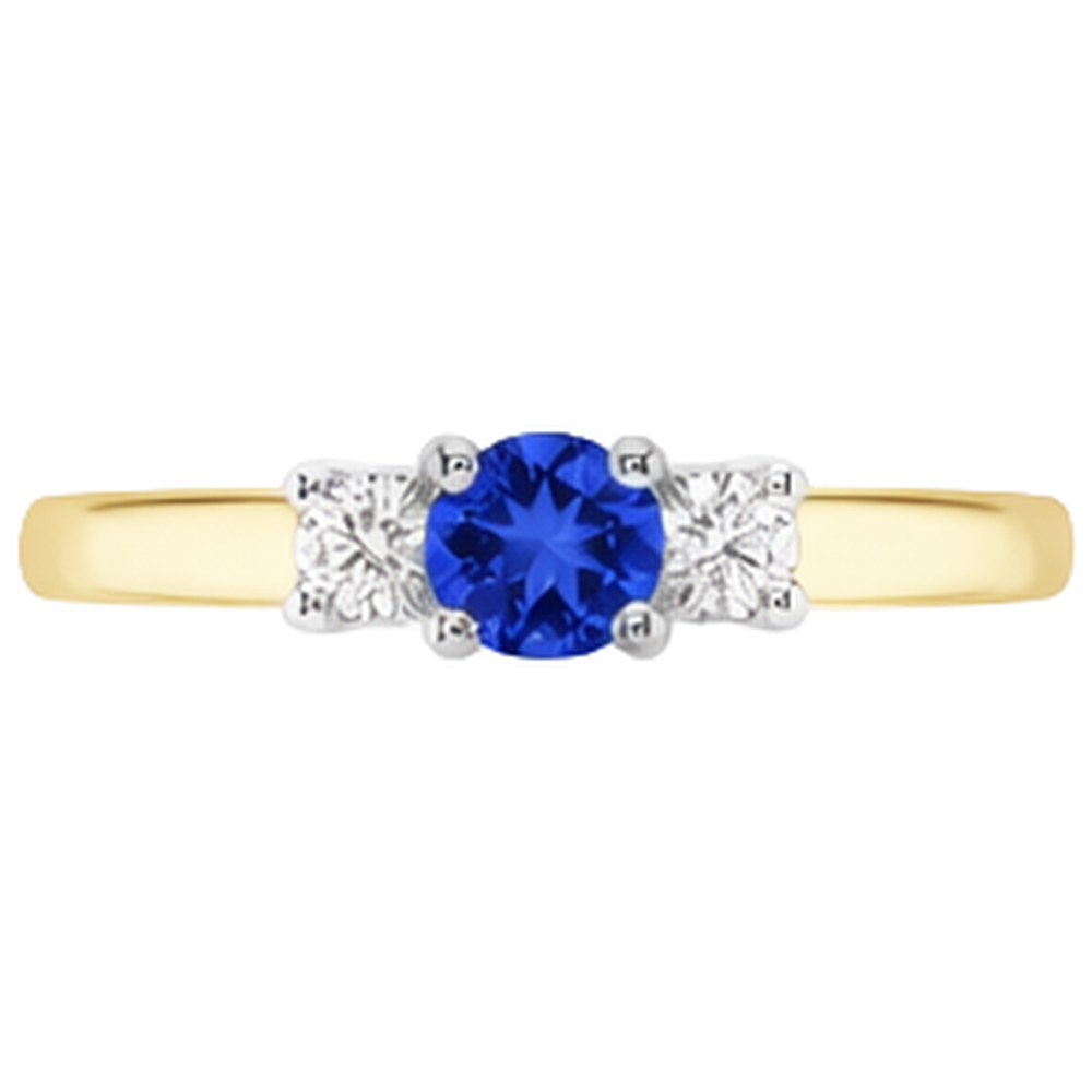 Two Tone Engagement Ring 2 Carats Round Natural Earth Mined Diamond Tanzanite Three stone