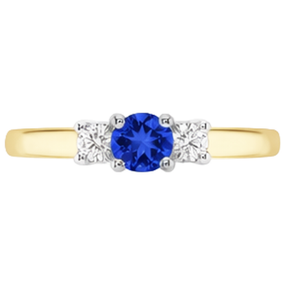 Two Tone Engagement Ring 2 Carats Round Natural Earth Mined Diamond Tanzanite Three stone