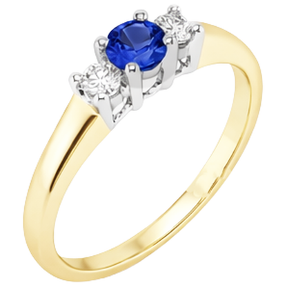 Two Tone Engagement Ring 2 Carats Round Natural Earth Mined Diamond Tanzanite Three stone
