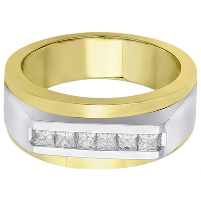 Two Tone Gold 10K Men Ring Band Princess Diamond 0.72 Carats