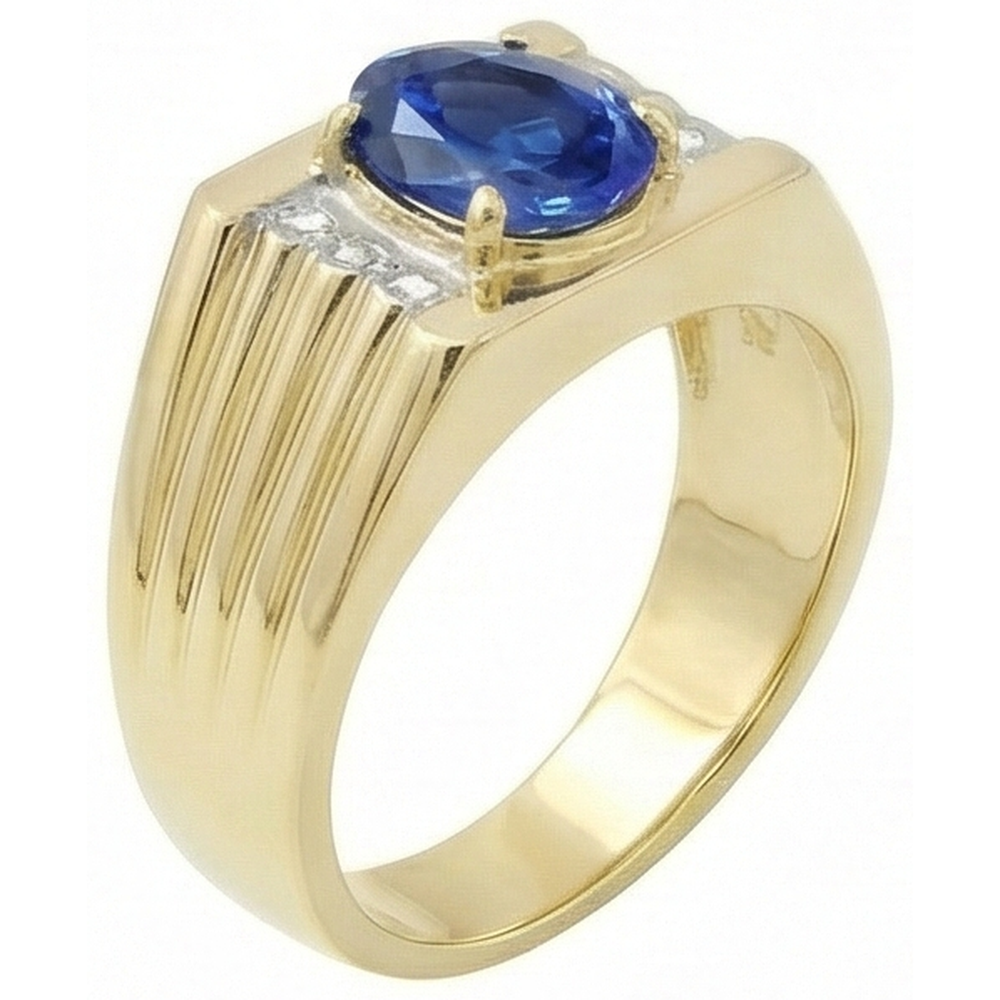 Two Tone Gold 14K Oval Sapphire & Round Natural Earth Mined Diamond Ring 2.30 Ct.