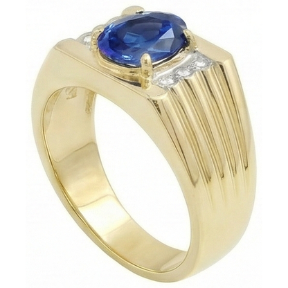 Two Tone Gold 14K Oval Sapphire & Round Natural Earth Mined Diamond Ring 2.30 Ct.