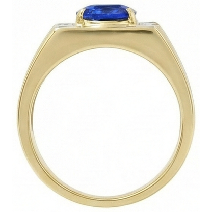 Two Tone Gold 14K Oval Sapphire & Round Natural Earth Mined Diamond Ring 2.30 Ct.