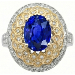 Two Tone Gold 3.10 Ct Sri Lanka Sapphire Natural Earth Mined Diamonds Ring