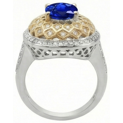 Two Tone Gold 3.10 Ct Sri Lanka Sapphire Natural Earth Mined Diamonds Ring
