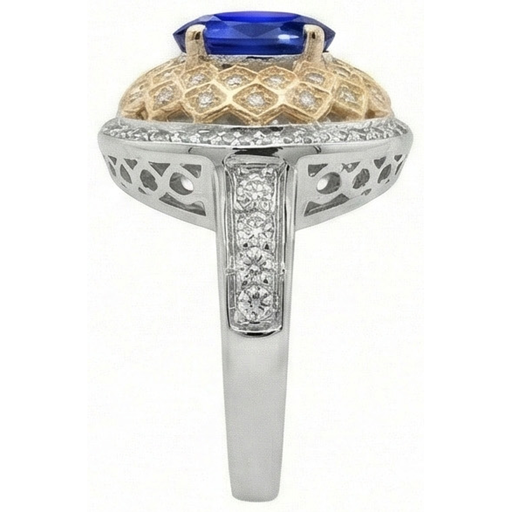 Two Tone Gold 3.10 Ct Sri Lanka Sapphire Natural Earth Mined Diamonds Ring