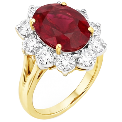 Two Tone Gold 3.50 Ct Brilliant Cut Ruby With Natural Earth Mined Diamonds Ring New