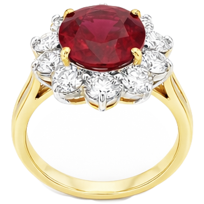 Two Tone Gold 3.50 Ct Brilliant Cut Ruby With Natural Earth Mined Diamonds Ring New