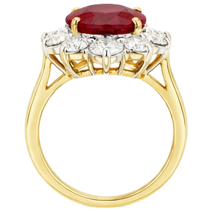 Two Tone Gold 3.50 Ct Brilliant Cut Ruby With Natural Earth Mined Diamonds Ring New