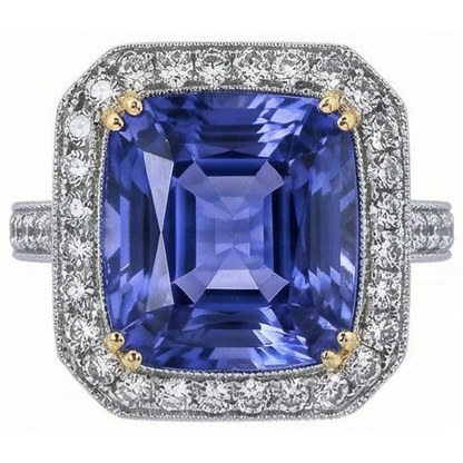 Two Tone Gold Cushion Tanzanite Natural Earth Mined Diamonds 4.25 Carat Ring Vintage Style