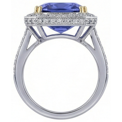 Two Tone Gold Cushion Tanzanite Natural Earth Mined Diamonds 4.25 Carat Ring Vintage Style