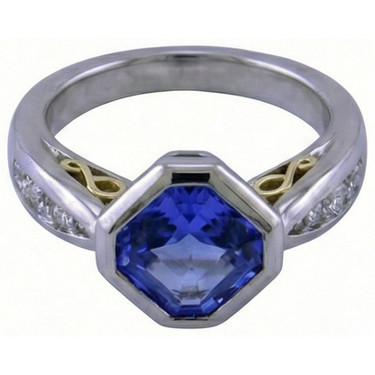 Two Tone Gold Emerald Tanzanite Natural Earth Mined Diamond Ring Bezel 3.75 Carats