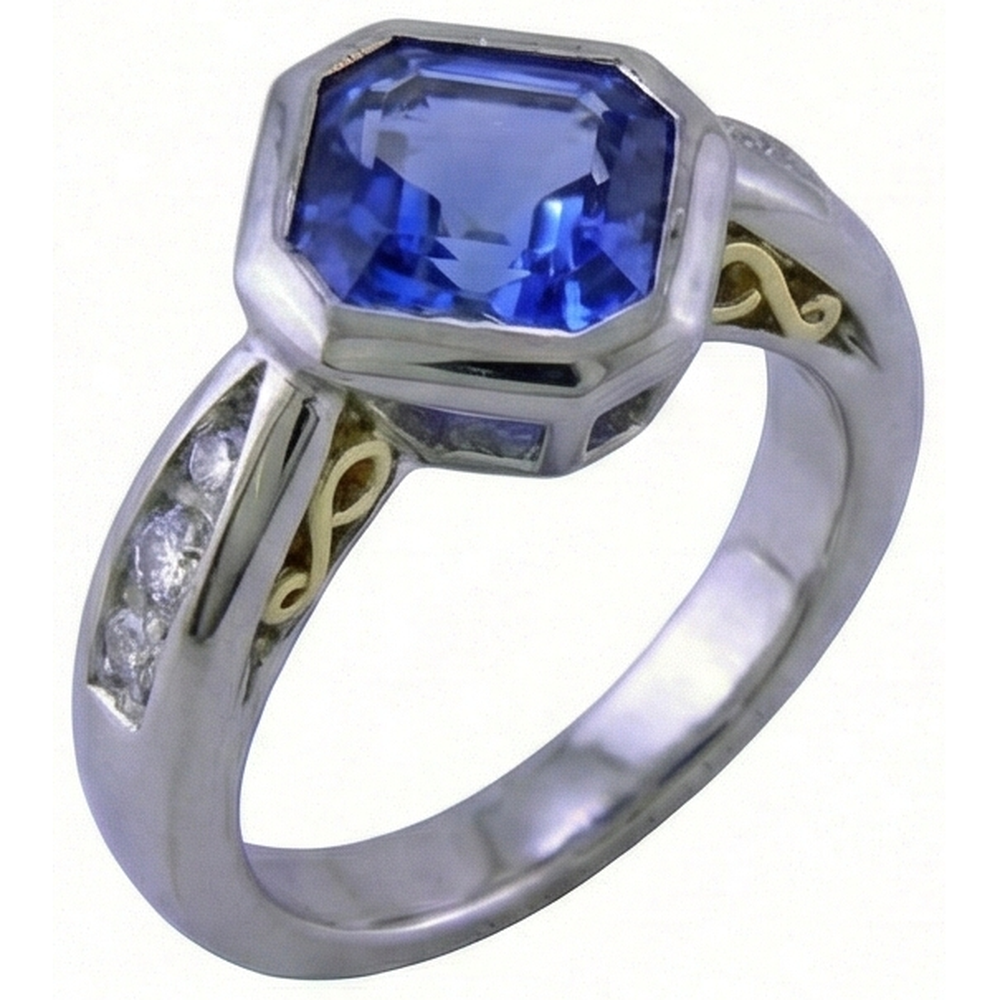 Two Tone Gold Emerald Tanzanite Natural Earth Mined Diamond Ring Bezel 3.75 Carats
