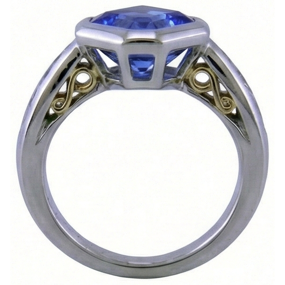 Two Tone Gold Emerald Tanzanite Natural Earth Mined Diamond Ring Bezel 3.75 Carats