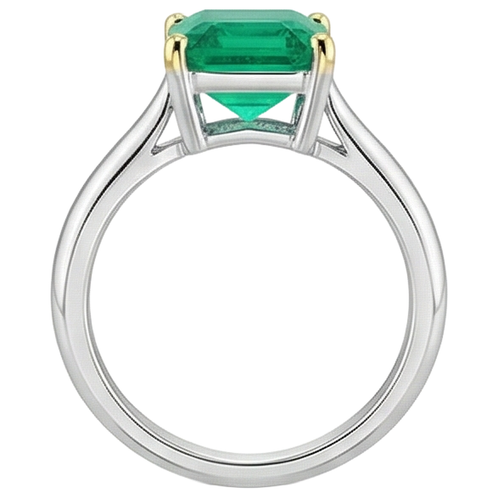 Natural Real ( Not Lab Grown ) Two Tone Gold Gemstone Ring Green Emerald GIA Solitaire