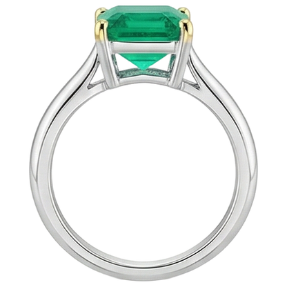 Natural Real ( Not Lab Grown ) Two Tone Gold Gemstone Ring Green Emerald GIA Solitaire