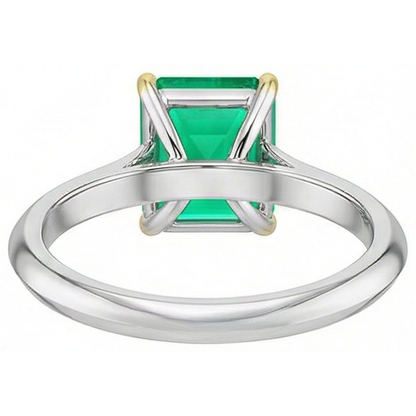 Natural Real ( Not Lab Grown ) Two Tone Gold Gemstone Ring Green Emerald GIA Solitaire