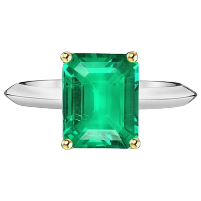 Natural Real ( Not Lab Grown ) Two Tone Gold Gemstone Ring Green Emerald GIA Solitaire