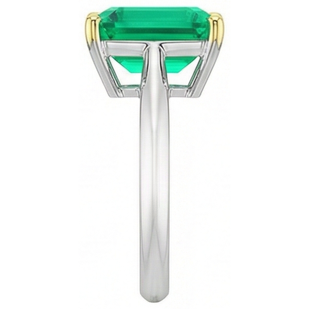 Natural Real ( Not Lab Grown ) Two Tone Gold Gemstone Ring Green Emerald GIA Solitaire