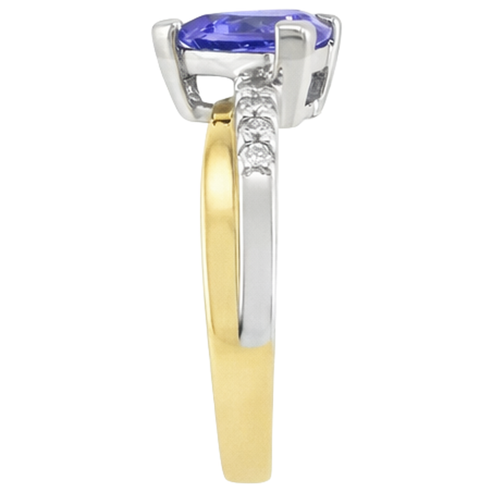 Two Tone Gold Trillion AAA Tanzanite & Round Natural Earth Mined Diamonds Ring 2.60 Carat