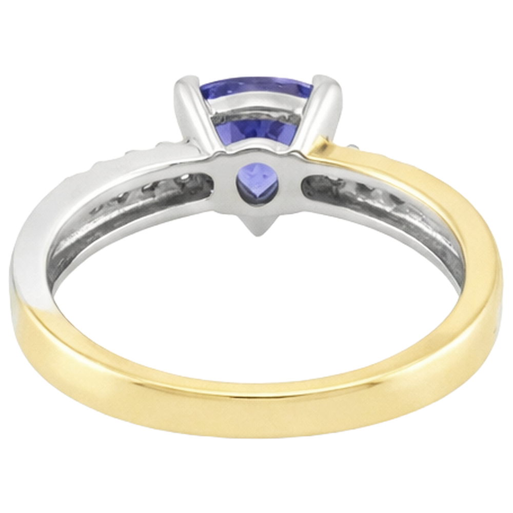 Two Tone Gold Trillion AAA Tanzanite & Round Natural Earth Mined Diamonds Ring 2.60 Carat