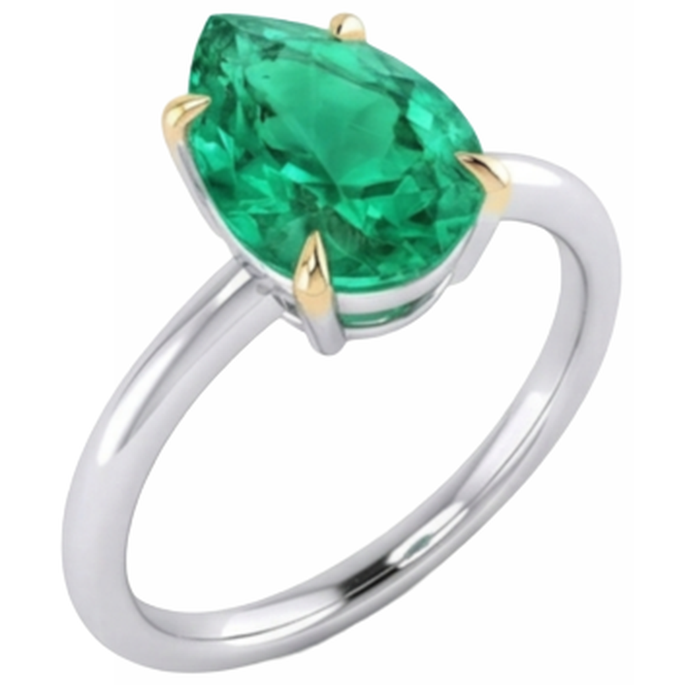 Natural Real ( Not Lab Grown ) Two Tone Gold Women’s Ring Pear Green Emerald GIA