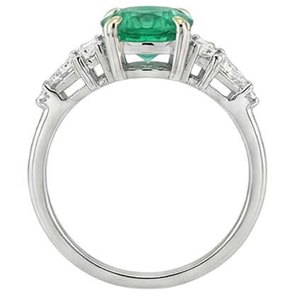 Natural Real ( Not Lab Grown ) Two Tone Green Emerald GIA Diamond Ring Birthstone Jewelry