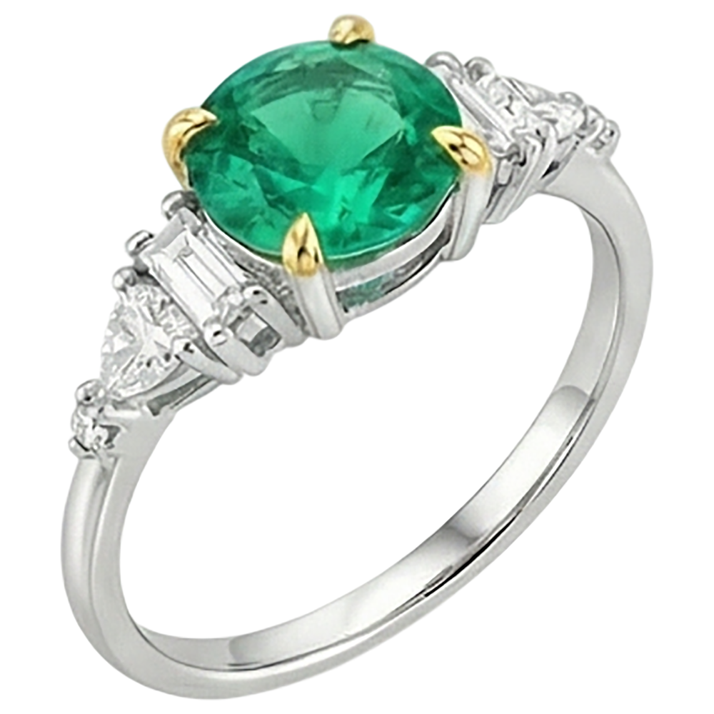 Natural Real ( Not Lab Grown ) Two Tone Green Emerald GIA Diamond Ring Birthstone Jewelry