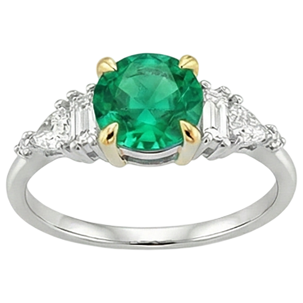 Natural Real ( Not Lab Grown ) Two Tone Green Emerald GIA Diamond Ring Birthstone Jewelry