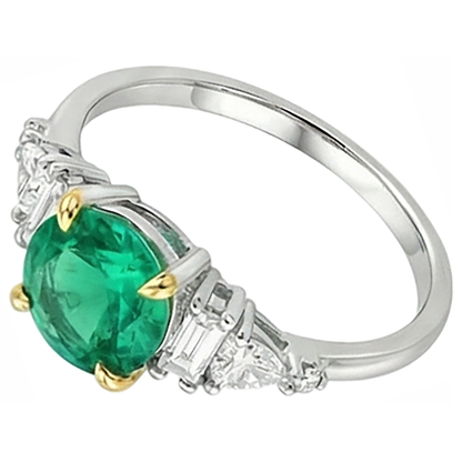Natural Real ( Not Lab Grown ) Two Tone Green Emerald GIA Diamond Ring Birthstone Jewelry