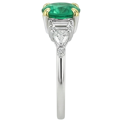 Natural Real ( Not Lab Grown ) Two Tone Green Emerald GIA Diamond Ring Birthstone Jewelry