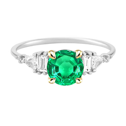 Two Tone Green Emerald Diamond Ring Birthstone Jewelry