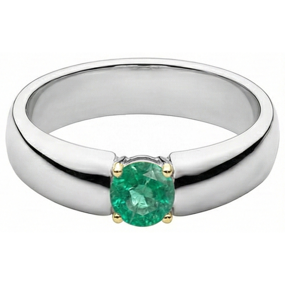 Natural Real ( Not Lab Grown ) Two Tone Green Emerald GIA Ring Solitaire