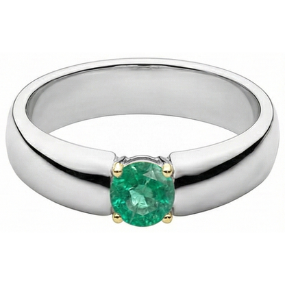 Natural Real ( Not Lab Grown ) Two Tone Green Emerald GIA Ring Solitaire