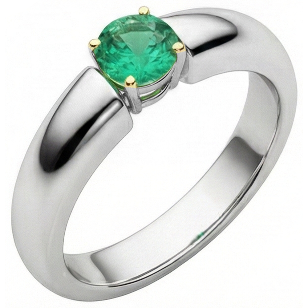 Natural Real ( Not Lab Grown ) Two Tone Green Emerald GIA Ring Solitaire