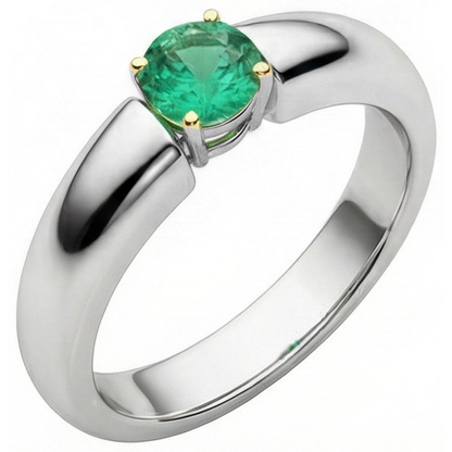 Natural Real ( Not Lab Grown ) Two Tone Green Emerald GIA Ring Solitaire