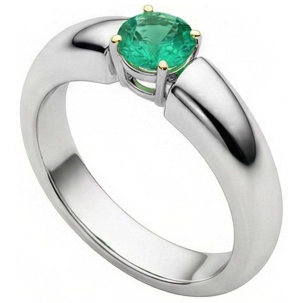 Natural Real ( Not Lab Grown ) Two Tone Green Emerald GIA Ring Solitaire