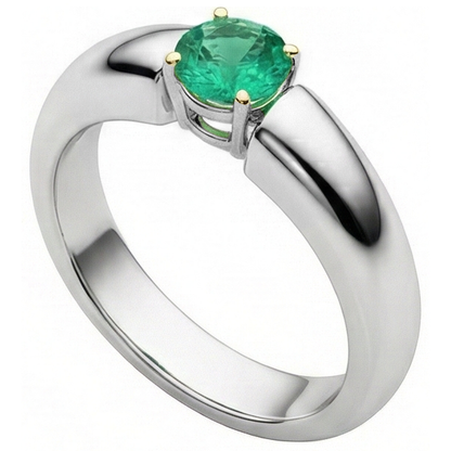Natural Real ( Not Lab Grown ) Two Tone Green Emerald GIA Ring Solitaire