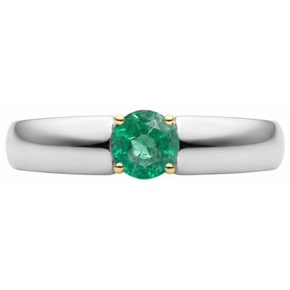 Natural Real ( Not Lab Grown ) Two Tone Green Emerald GIA Ring Solitaire