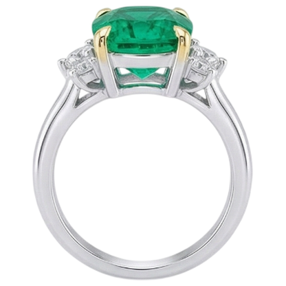 Natural Real ( Not Lab Grown ) Two Tone Green Emerald GIA Ring With Diamonds