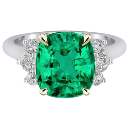 Natural Real ( Not Lab Grown ) Two Tone Green Emerald GIA Ring With Diamonds
