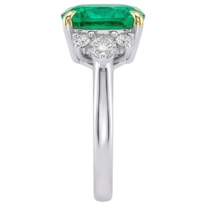 Natural Real ( Not Lab Grown ) Two Tone Green Emerald GIA Ring With Diamonds