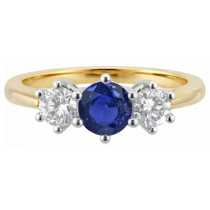 Two Tone Natural Earth Mined Diamond 3 Stone Sapphire Ring 6 Prong Set 3.50 Carats