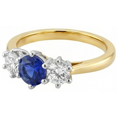 Two Tone Natural Earth Mined Diamond 3 Stone Sapphire Ring 6 Prong Set 3.50 Carats