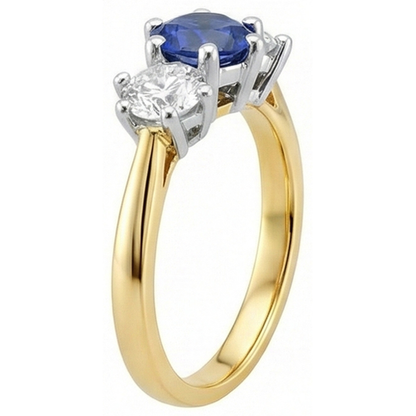 Two Tone Natural Earth Mined Diamond 3 Stone Sapphire Ring 6 Prong Set 3.50 Carats