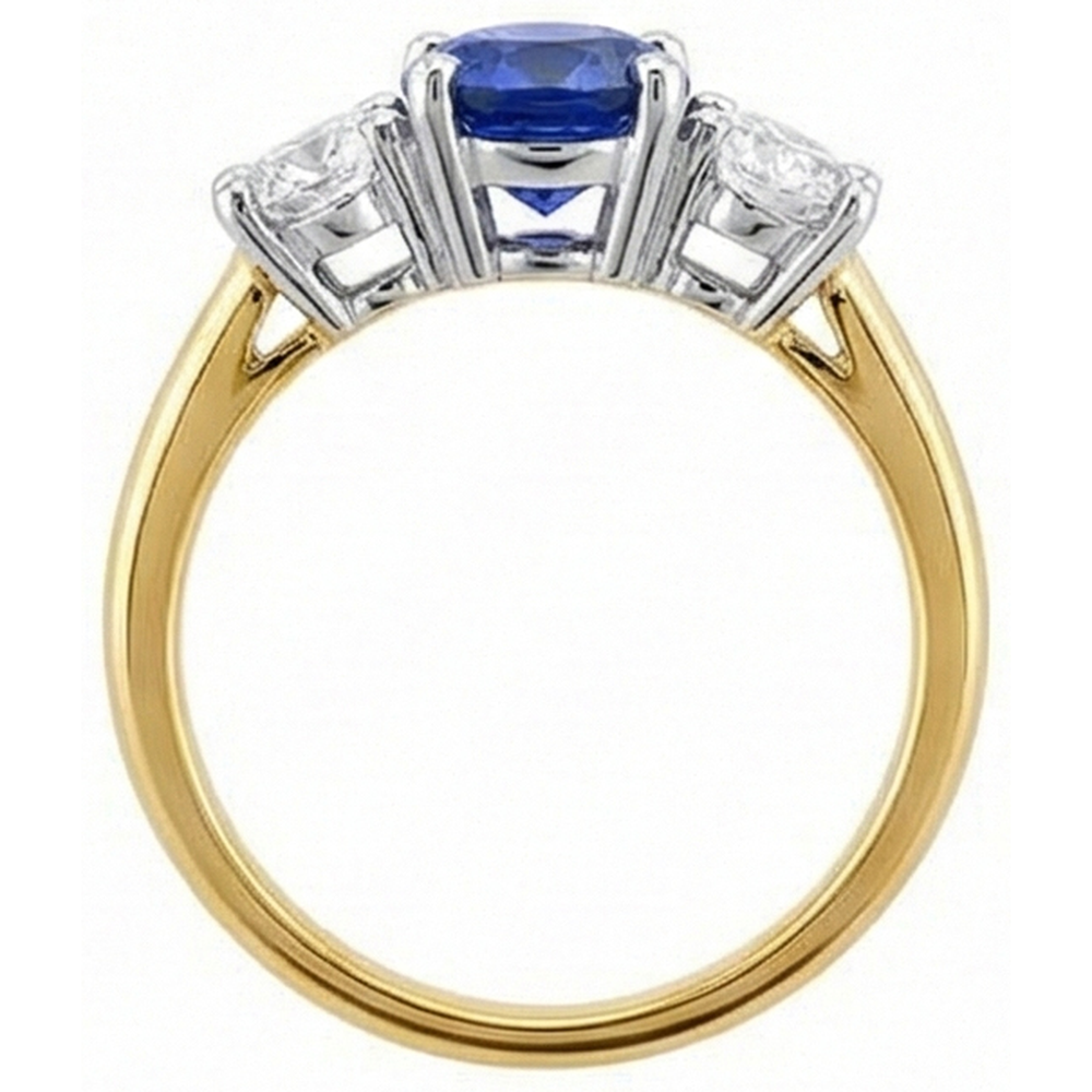 Two Tone Natural Earth Mined Diamond 3 Stone Sapphire Ring 6 Prong Set 3.50 Carats